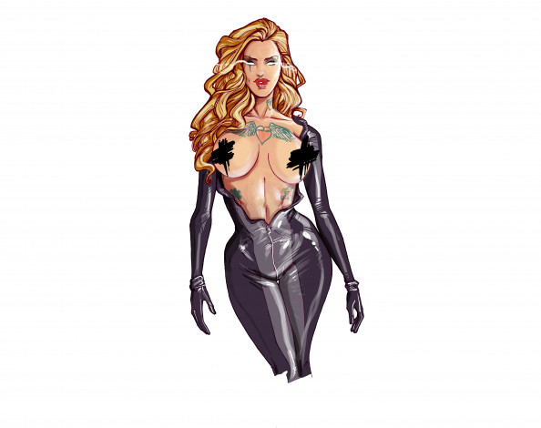 Обои картинки фото рисованное, комиксы, фон, девушка, униформа, тату, взгляд