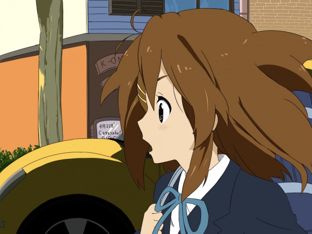 Обои картинки фото аниме, k-on, девушка, взгляд, фон