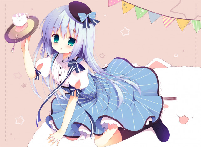 Обои картинки фото аниме, gochuumon wa usagi desu ka, фон, взгляд, девушка