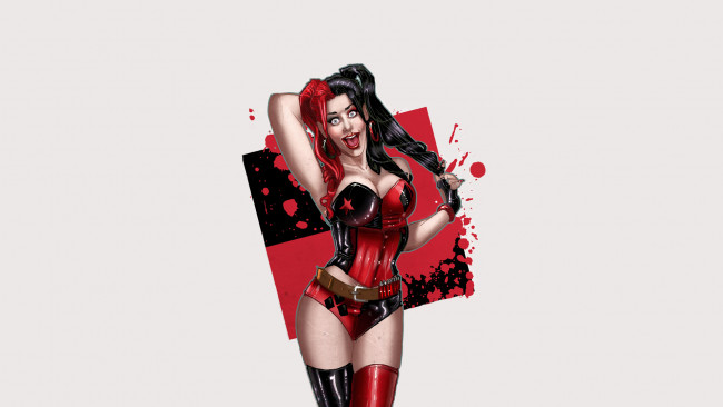 Обои картинки фото рисованное, комиксы, фон, взгляд, улыбка, джокер, девушка