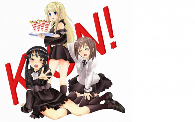 Обои картинки фото аниме, k-on, девушки, фон, взгляд
