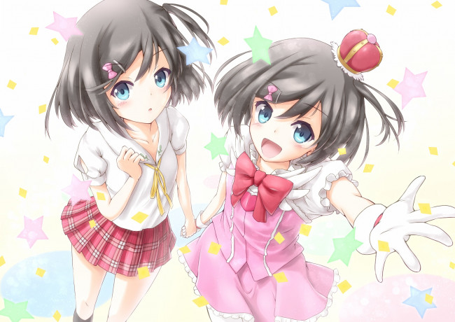 Обои картинки фото аниме, henneko, девушки, взгляд, фон