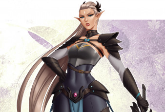 Картинка фэнтези эльфы белые волосы воин девушка взгляд аниме эльф adalia