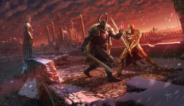 Картинка фэнтези люди схватка рыцари иной мир воины