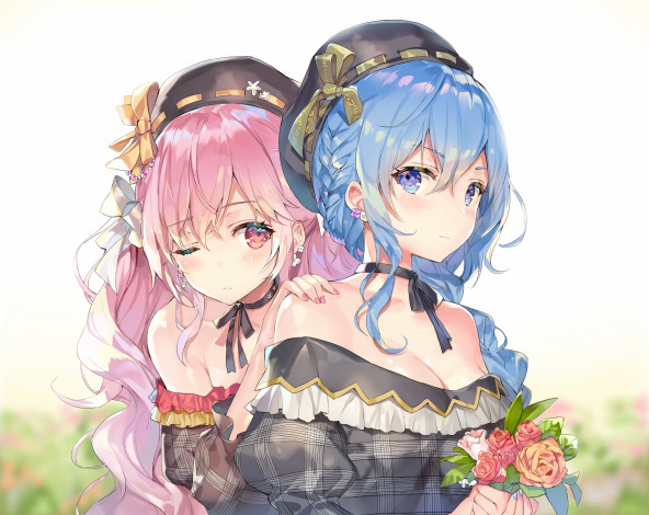 Обои картинки фото аниме, unknown,  другое, девушки, фон, взгляд