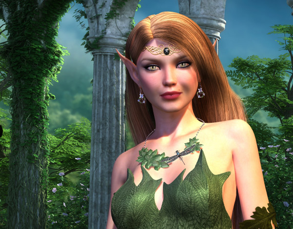 Обои картинки фото 3д графика, эльфы , elves, девушка, фон, взгляд