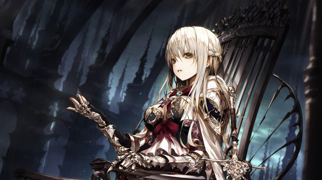 Обои картинки фото аниме, оружие,  техника,  технологии, girl, sword, armor, anime, ken, blade, warrior, japanese, guardian