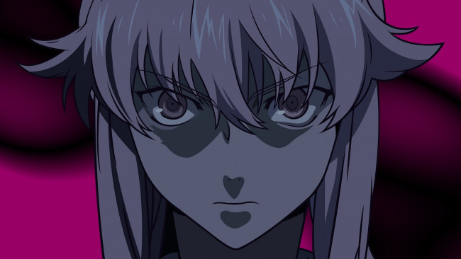 Обои картинки фото аниме, mirai nikki, девушка, фон, взгляд