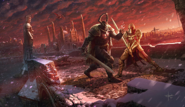 Обои картинки фото фэнтези, люди, схватка, рыцари, иной, мир, воины