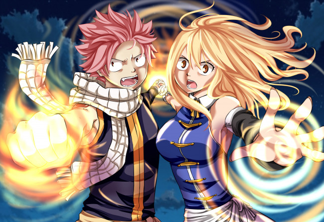 Обои картинки фото аниме, fairy tail, anime, mahou, asiatic, sugoi, game, strong, japanese, fairy, tail, powerful, lucy, dragon, slayer, asian, manga, natsu, blonde, oriental