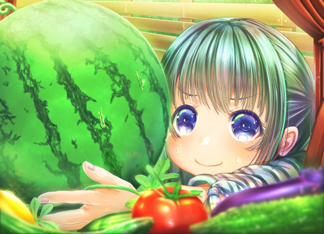 Обои картинки фото аниме, unknown,  другое, девушка, фон, взгляд