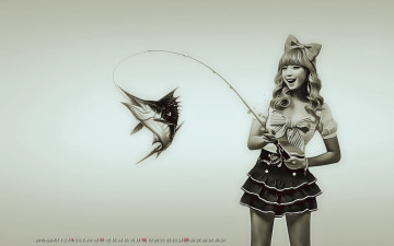 Картинка календари компьютерный+дизайн рыба бант женщина удочка 2019 calendar девушка азиатка