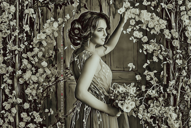 Обои картинки фото календари, компьютерный дизайн, 2019, цветы, девушка, calendar, профиль, женщина