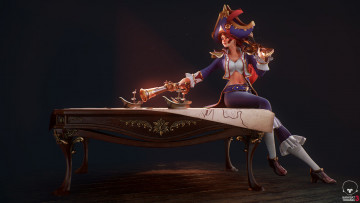 Картинка видео+игры league+of+legends девушка шляпа оружие miss fortune стол карта корабли