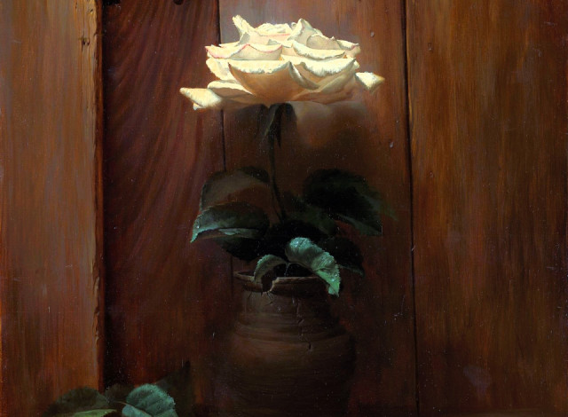 Обои картинки фото рисованное, алексей антонов, роза, листья, кувшин, трещина