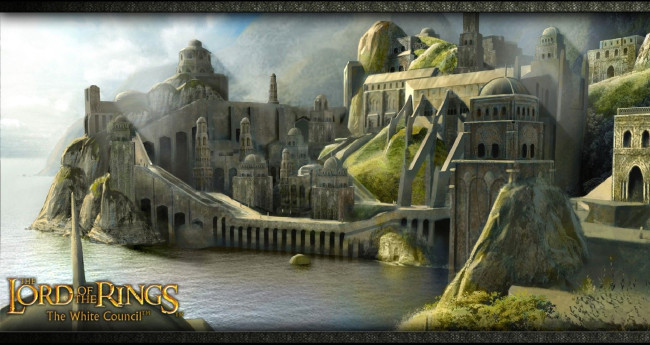 Обои картинки фото видео игры, the lord of the rings,  the white council, город, крепость, море
