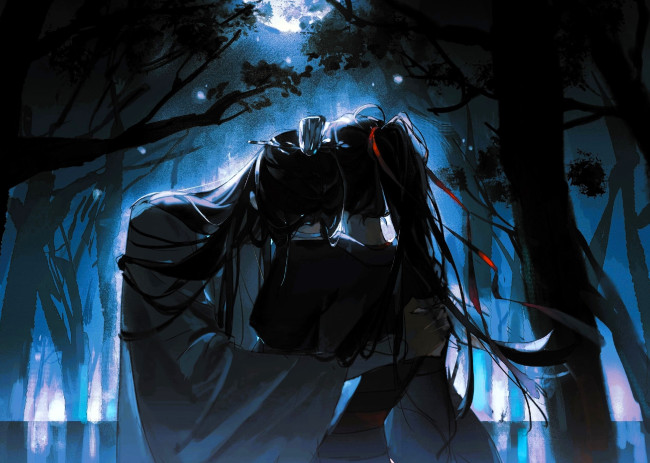 Обои картинки фото аниме, mo dao zu shi, вэй, усянь, лань, ванцзы, лес