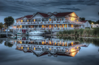 Картинка корабли порты причалы montague пристань катера здание дом камыш