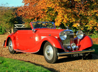 Картинка автомобили классика небо деревья трава дорога автомобиль