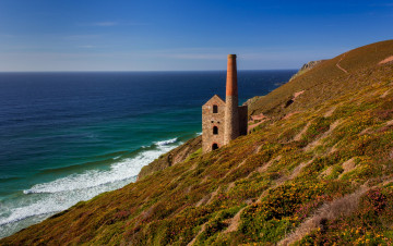 Картинка towanroath shaft engine house porthtowan cornwall england природа побережье wheal coates celtic sea порттован корнуолл англия кельтское море