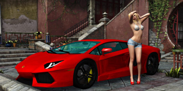 Картинка автомобили 3d+car&girl девушка взгляд автомобиль