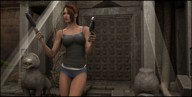 Обои картинки фото 3д графика, фантазия , fantasy, оружие, девушка, взгляд