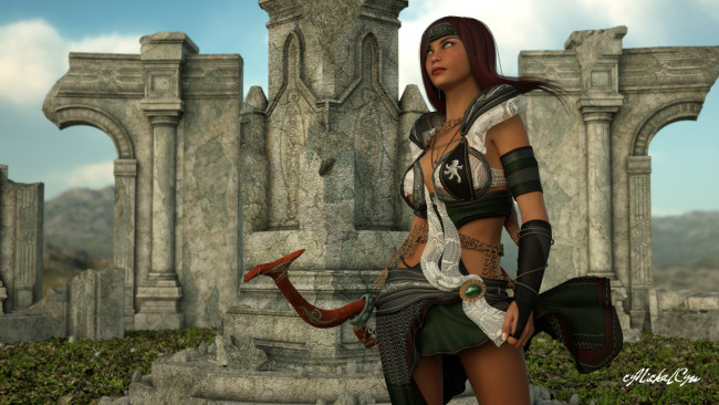 Обои картинки фото 3д графика, амазонки , amazon, лук, взгляд, девушка