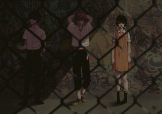 Картинка zankyou+no+terror аниме полумрак арт девушка парни сетка zankyou no terror