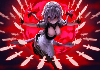 Картинка аниме touhou heihei de hei yan long оружие девушка арт izayoi sakuya