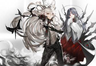 Картинка аниме touhou арт aituoku twh fujiwara no mokou houraisan kaguya девушки магия бант