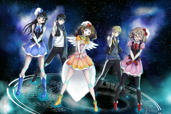 Картинка аниме kyoukai+no+kanata ночь девушки парни арт