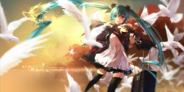 Картинка аниме vocaloid swd3e2 hatsune miku закат небо голуби арт скрипка девушка