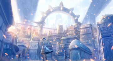 Картинка аниме город +улицы +здания люди bou nin арт