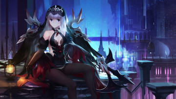 Картинка аниме оружие +техника +технологии город девушка крылья aisha elsword арт swd3e2