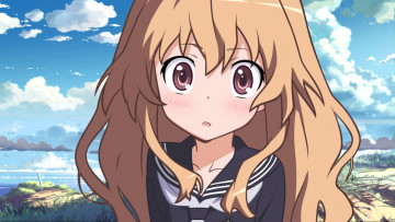 Картинка аниме toradora небо девушка взгляд фон
