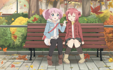 Картинка аниме yuru+yuri девочки город novcel арт yoshikawa chinatsu парк скамья akaza akari yuru yuri