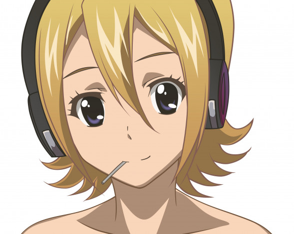 Обои картинки фото аниме, музыка, наушники, девушка, взгляд, фон