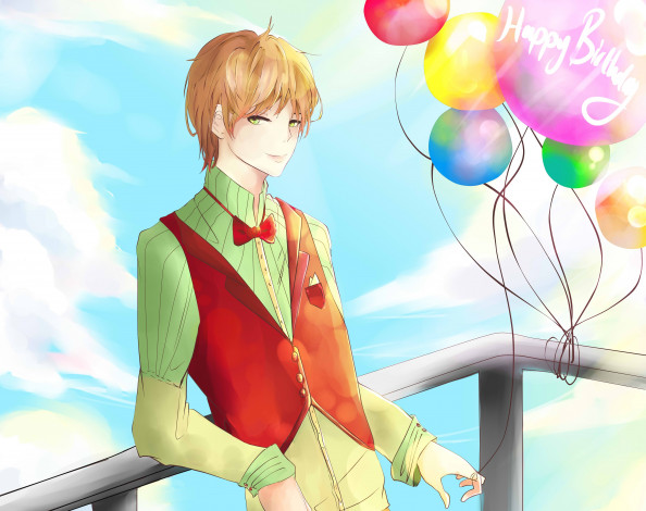 Обои картинки фото аниме, unknown,  другое, шарики, парень, арт