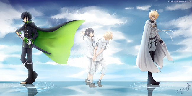 Обои картинки фото аниме, owari no seraph, мальчики, последний, серафим, парни, небо