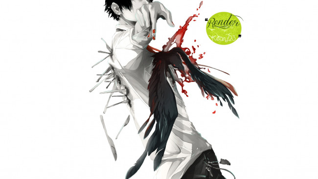 Обои картинки фото аниме, животные,  существа, ворон, фон, парень, арт