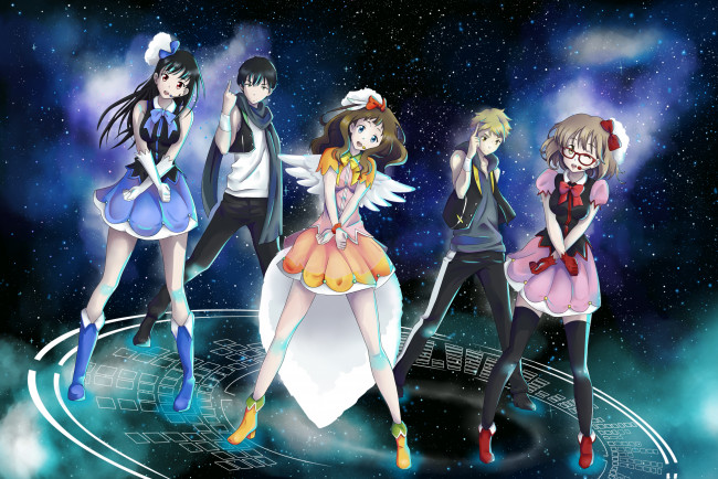 Обои картинки фото аниме, kyoukai no kanata, ночь, девушки, парни, арт