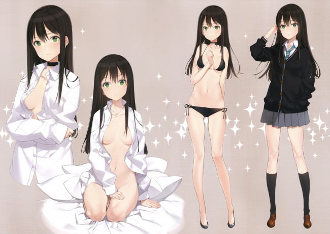 Обои картинки фото аниме, idolm@ster, bra, nopan, no, scan, ashito, bikini, breasts, cleavage, idolmaster, cinderella, girls, shirt, oyari, open, rin, skirt, swimsui, shibuya, seifuku