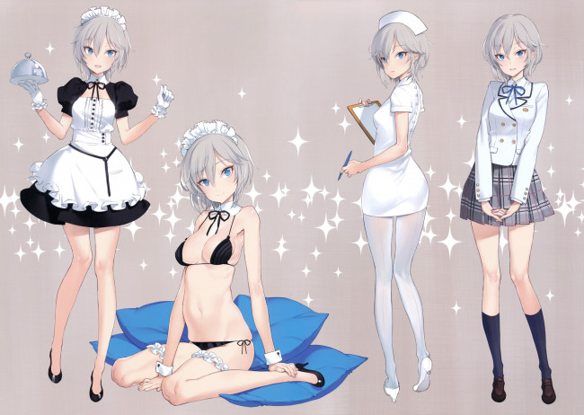 Обои картинки фото аниме, idolm@ster, cleavage, rin, skirt, swimsui, shibuya, shirt, oyari, open, bra, nopan, no, girls, breasts, bikini, cinderella, idolmaster, seifuku, scan, ashito