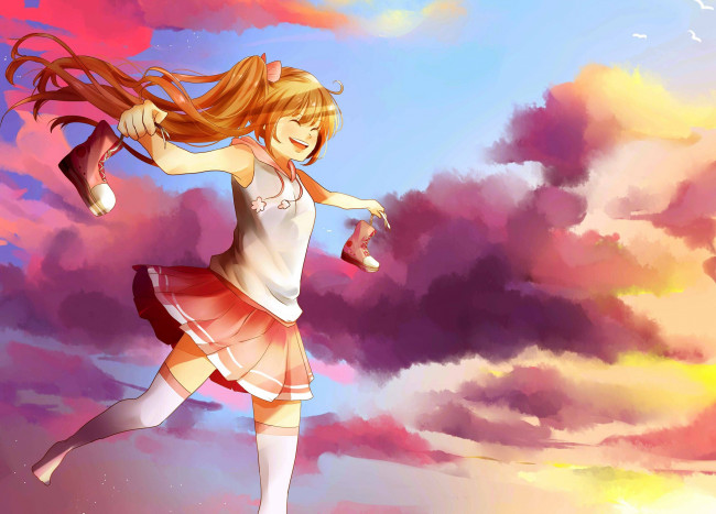 Обои картинки фото аниме, unknown,  другое, девочка, закат