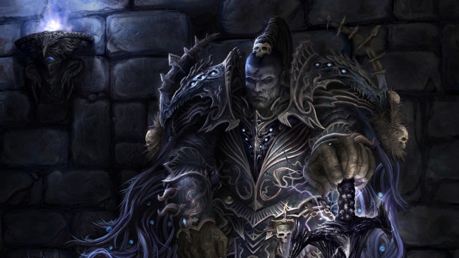 Обои картинки фото фэнтези, демоны, броня, кулаки, факел, стена, шрамы