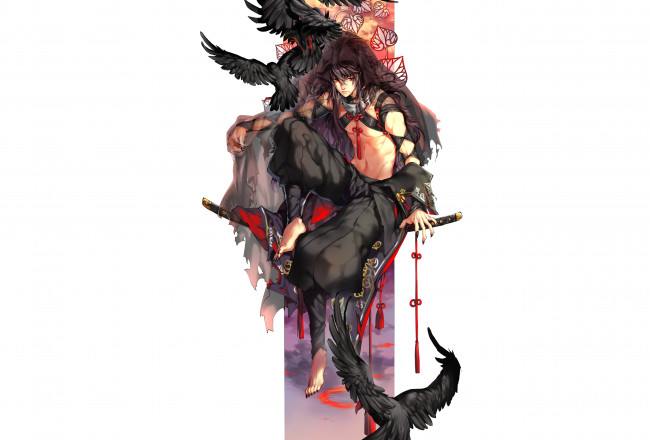 Обои картинки фото аниме, животные,  существа, демон, вороны