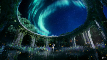 Картинка аниме город +улицы +здания небо