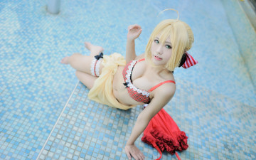 Картинка разное cosplay+ косплей волосы фигура модель сейбер лицо ножки бассейн купальник