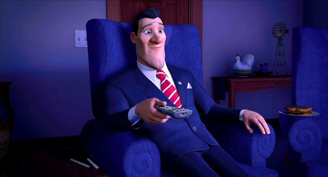 Обои картинки фото мультфильмы, free birds, бутерброд, кресло, пульт, президент, мужчина