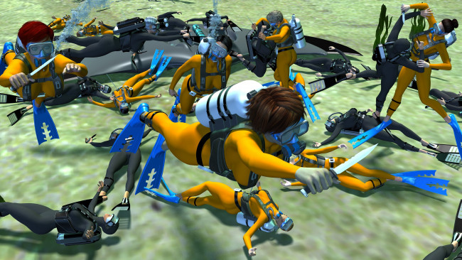 Обои картинки фото 3д графика, фантазия , fantasy, девушки, море, оружие, взгляд, фон